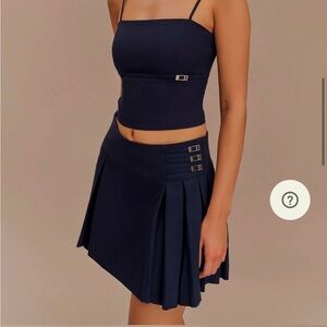 NWT: Meshki Angie navy blue pleated skirt